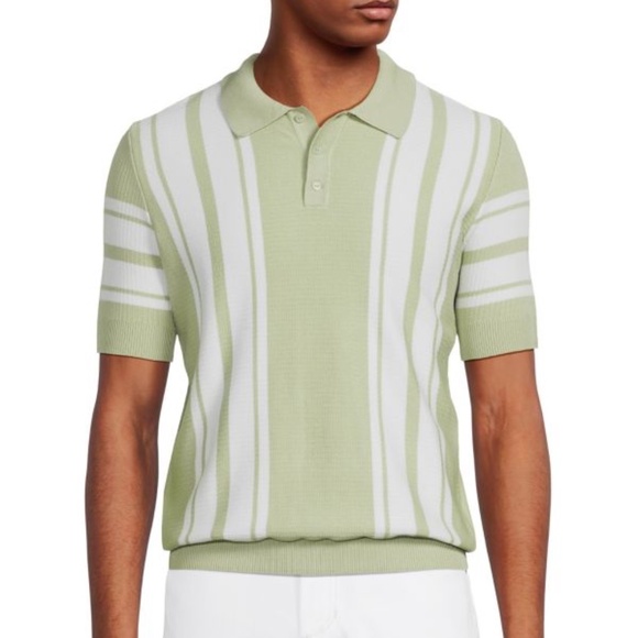Max 'n Chester Racing Stripe Knit Polo in Green & White - Picture 1 of 2